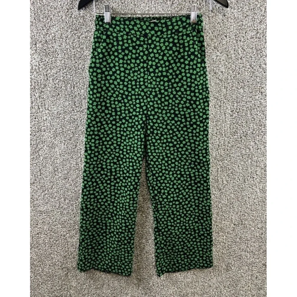 H&M Women Pants Casual leg cropped Green & Black Flo cord trousers - Picture 4 of 12